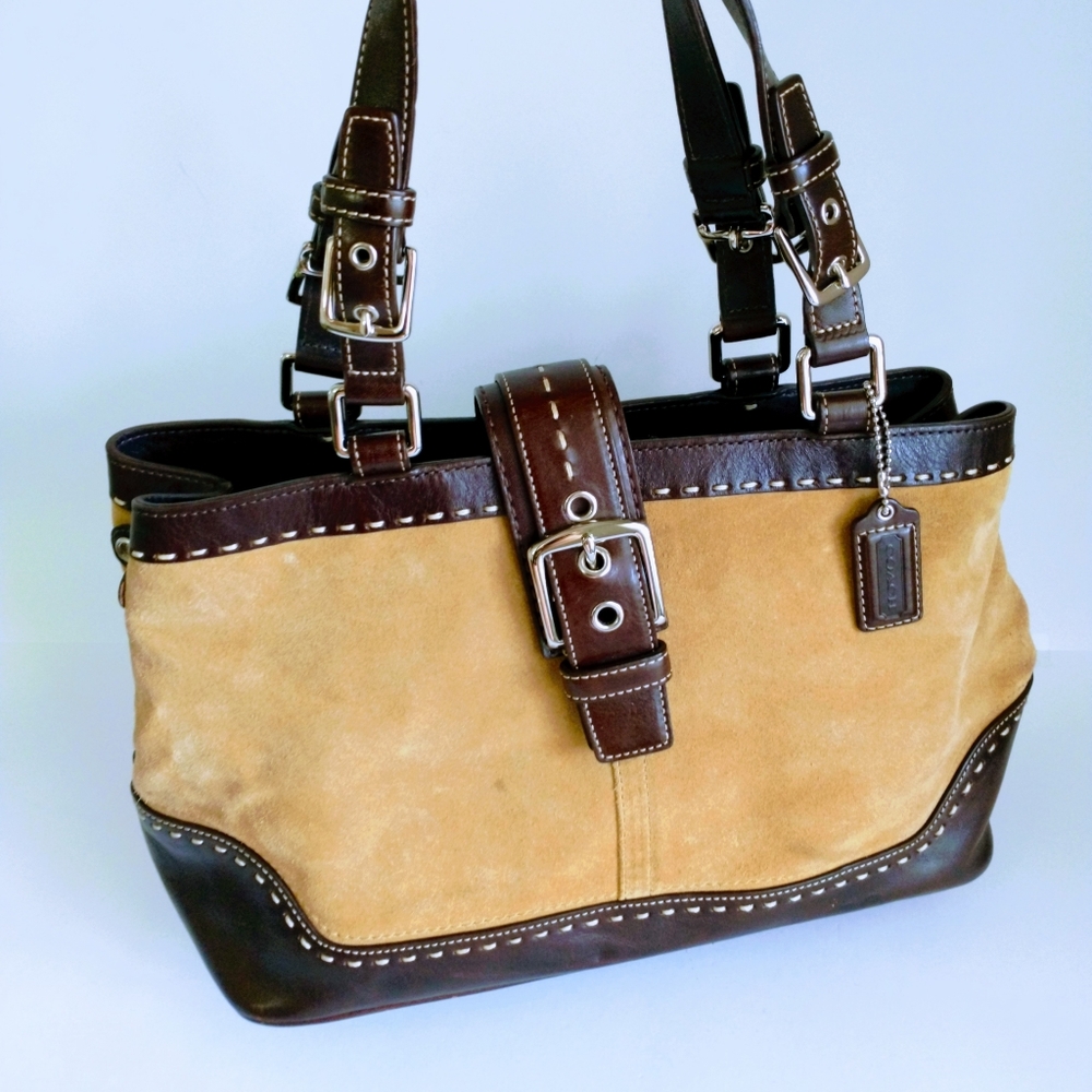 Coach Mercer Satchel Brown Suede Shoulder Bag Gem